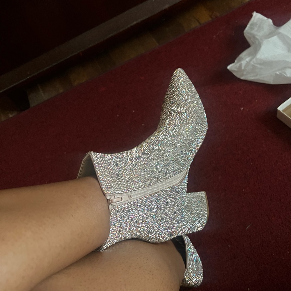 Glamorous Silver Glitter Ankle Booties-New!